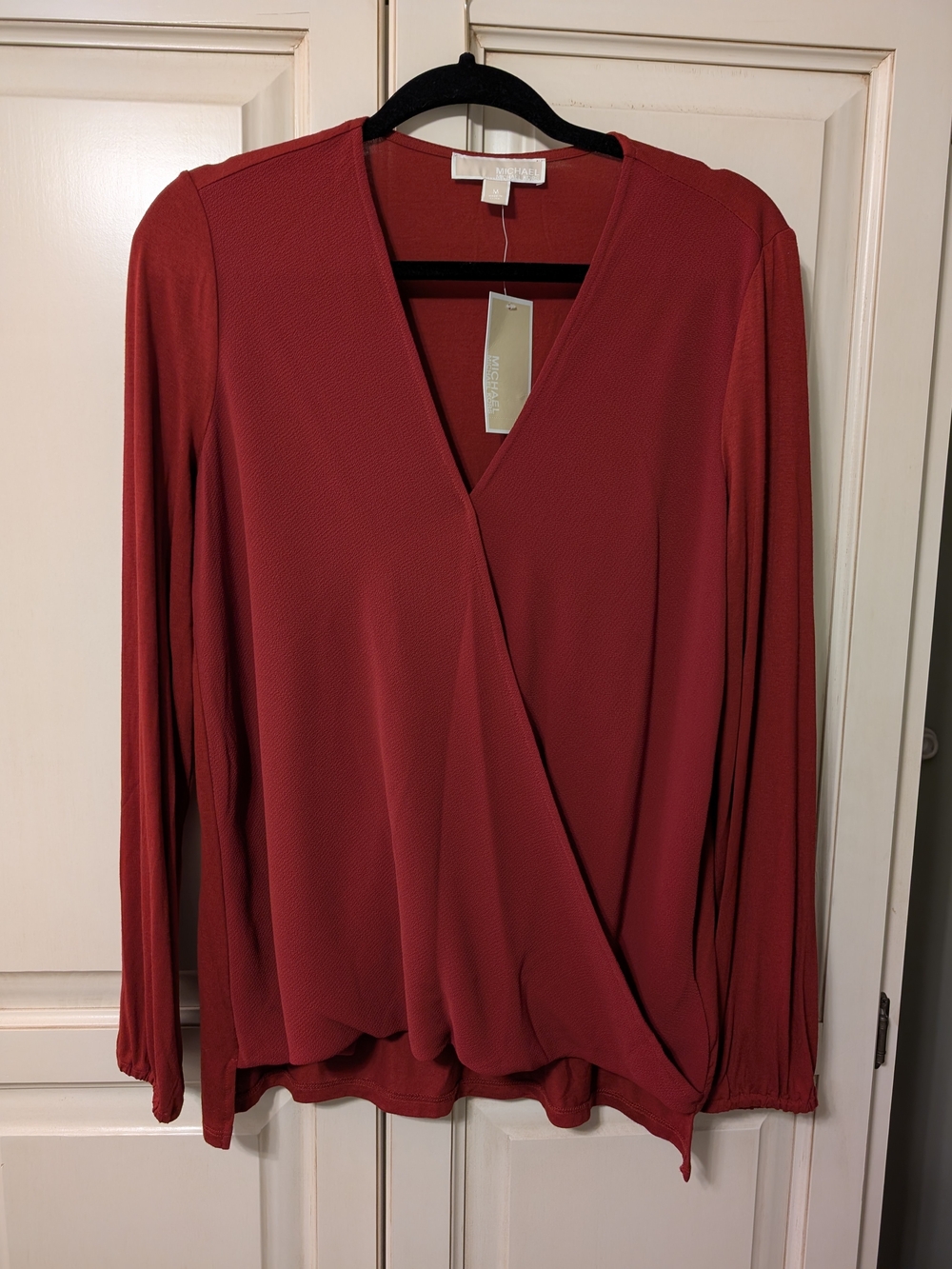 Michael Kors Maroon Faux Wrap-Style Long Sleeve Top NWT